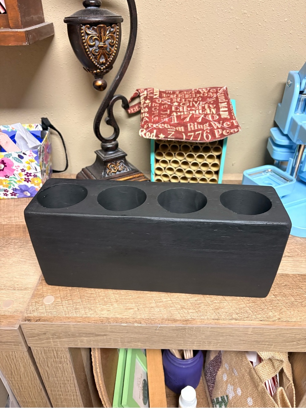 Black Wooden 4-Cup Candle Holder